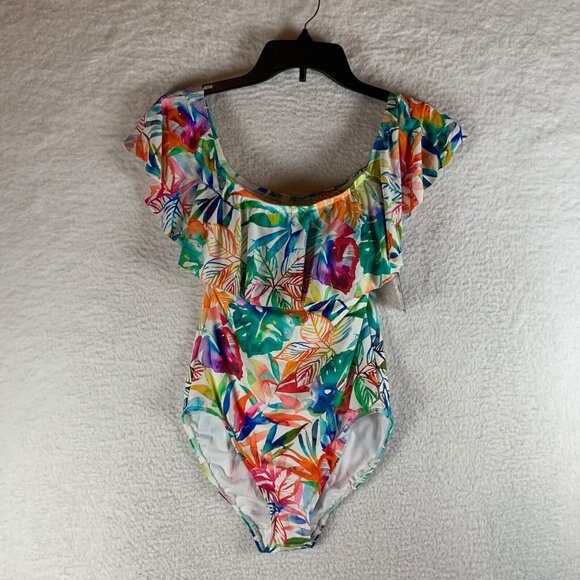 Ralph Lauren Women's Tropical Off-Shoulder Ruffled One-Piece Swimsuit Size 6 NWT - Picture 1 of 8